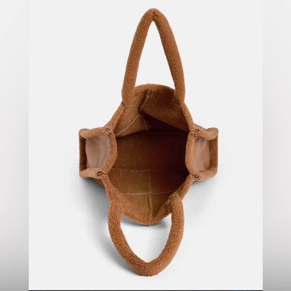 Tan Sherpa tote Bag LIKE DREAMS Women Soft Sherpa Tote Vintage Vegan leather - Picture 3 of 17